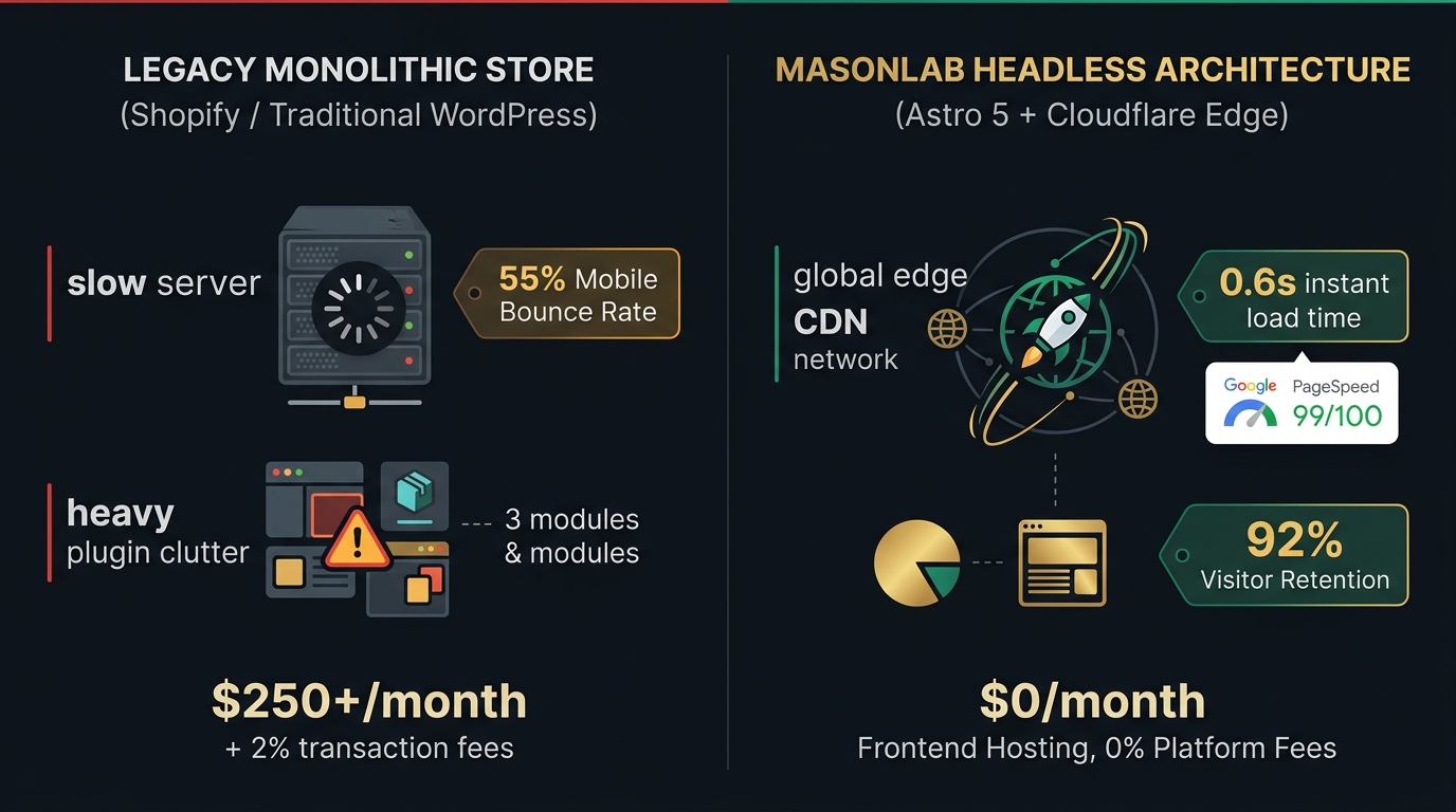 Technical Architecture Comparison: Legacy Monolithic Store vs. MasonLab Headless E-Commerce
